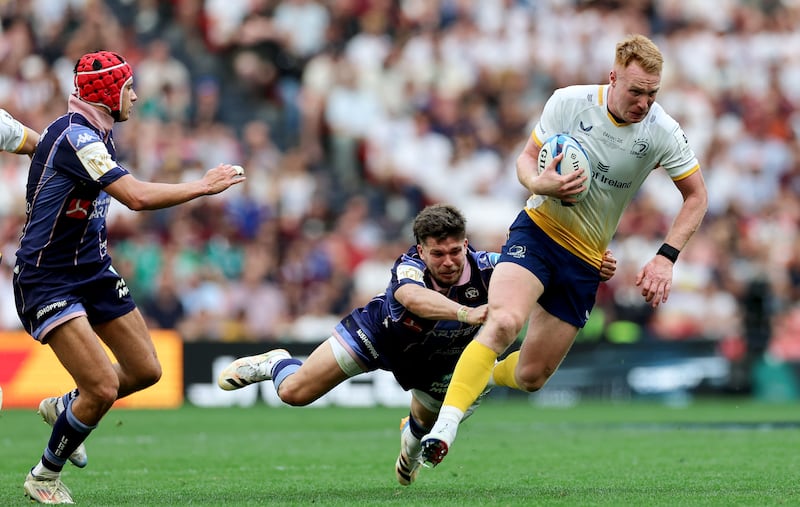  Union Bordeaux Bègles' Matthieu Jalibert tackles Leinster's Ciaran Frawley. Photograph: James Crombie/Inpho