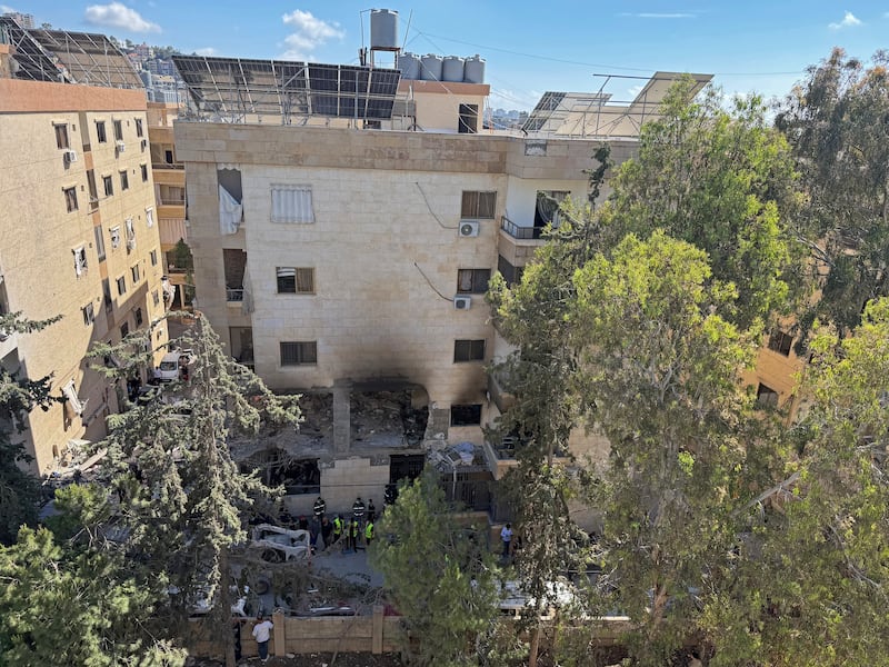 Rescue workers and residents inspect the damage to a building following an Israeli air strike in the Choueifat area, south of Beirut on the outskirts of the capital's southern suburbs, on May 28th, 2026. Photograph: Ibrahim AMRO AFP via Getty Images