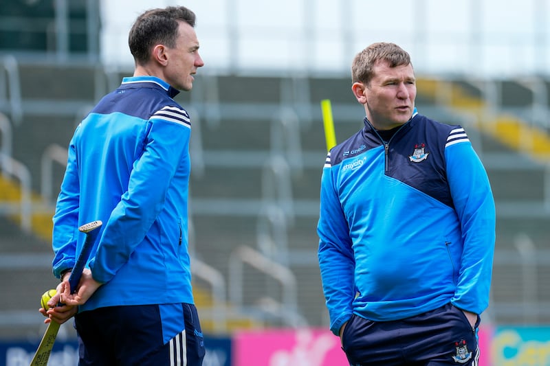 Dublin manager Niall Ó'Ceallacháin and Liam Rushe. Photograph: James Lawlor/Inpho
