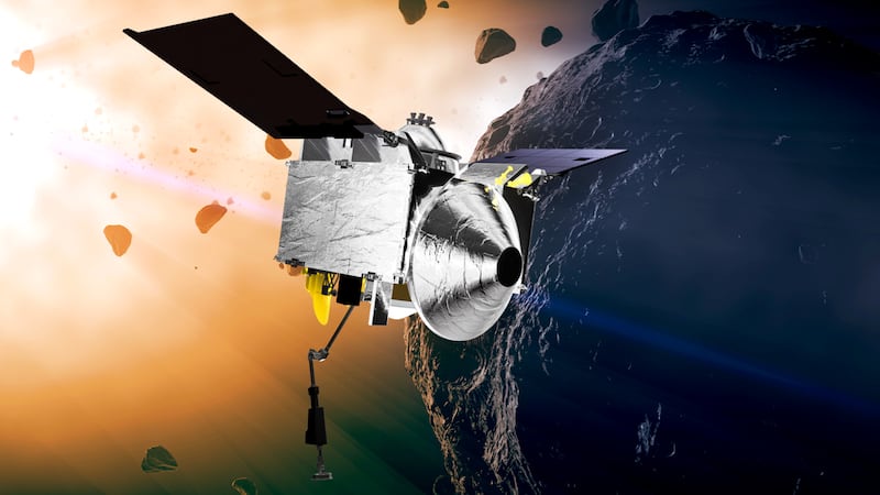 Artist's impression of Nasa's OSIRIS-REX spacecraft approaching the asteroid Bennu. Photograph: Nasa/PA Wire 
