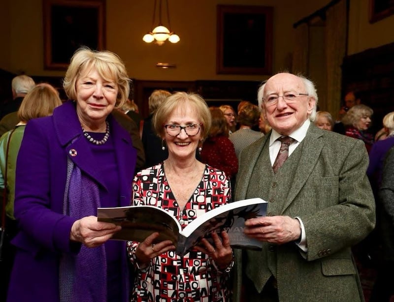 Ann Lane (centre) with former Irish president Michael D Higgins and his wife Sabina Higgins