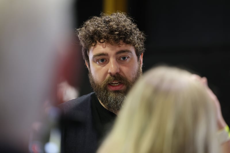 Eoghan Ó'Ceannabháin of People Before Profit speaks to the media at the count centre. Photograph: Alan Betson