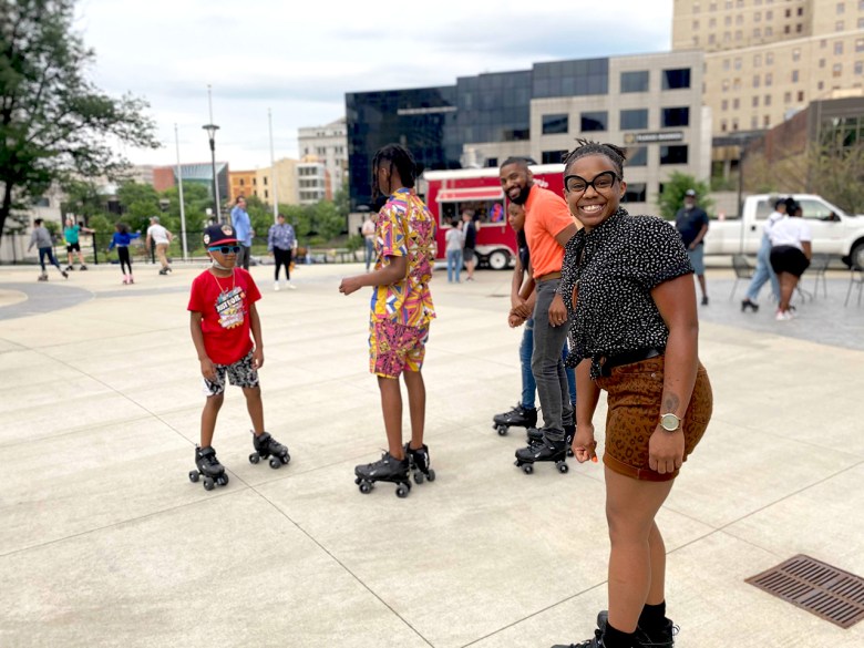 Attendees skate at Cascade Plaza during a Skate Nights on the Plaza in summer of 2023. 