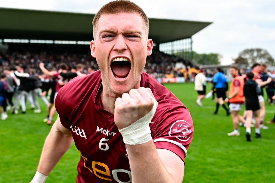 Shane Allen of Westmeath celebrates after his side's victory in the Leinster SFC semi-final against Kildare at Glenisk O'Connor Park in Tullamore, Offaly. Photo by Piaras Ó Mídheach/Sportsfile