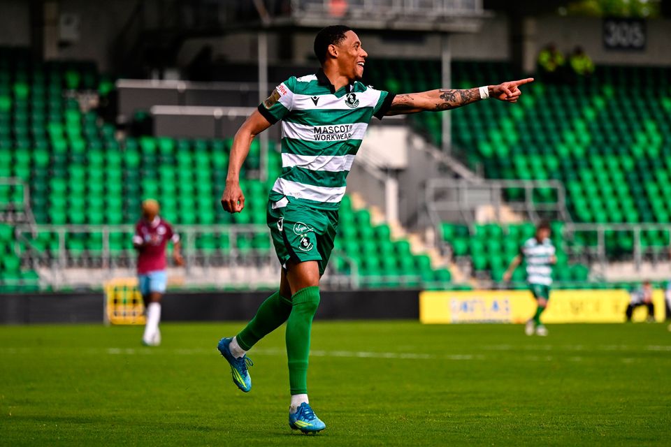 Maleace Asamoah of Shamrock Rovers celebrates after scoring against Drogheda