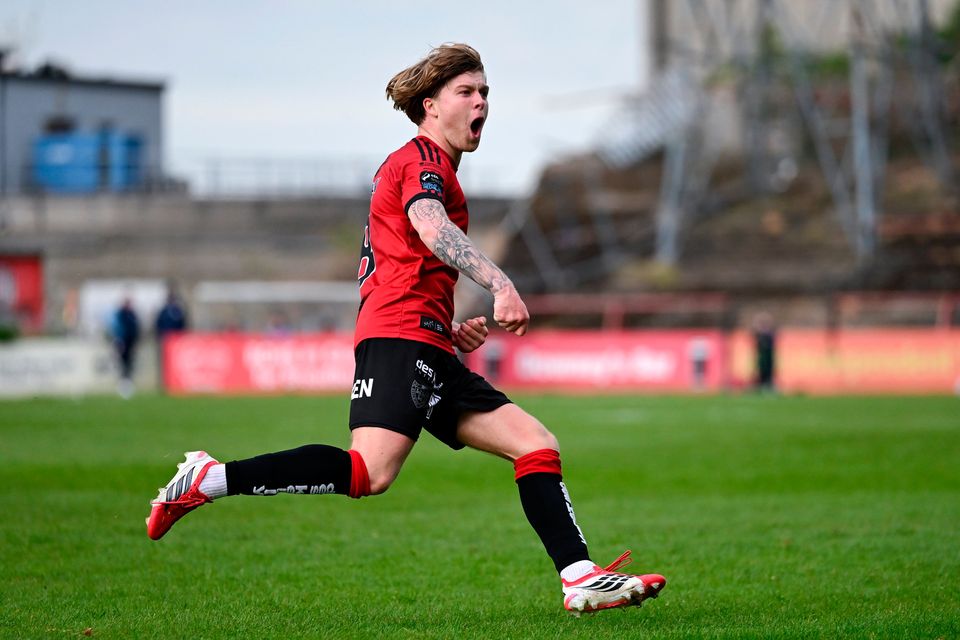 Bohemians' Harry Vaughan celebrates after scoring a late equaliser against Shelbourne at Dalymount Park. Photo: Stephen McCarthy/Sportsfile