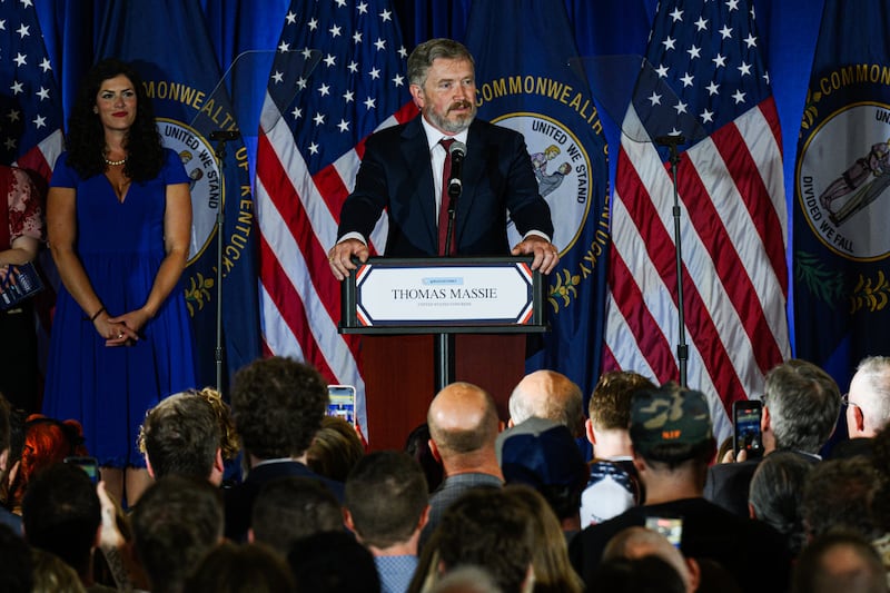  Thomas Massie gives his concession speech. Photograph: Jon Cherry/Getty Images