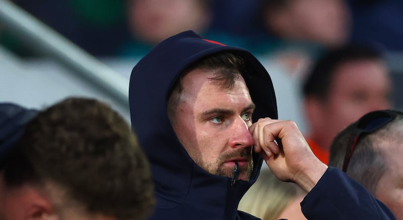 Munster's Diarmuid Barron was handed a 20-minute red for an illegal clear-out on his opposite number Dylan Tierney-Martin. Photograph: James Crombie/INPHO