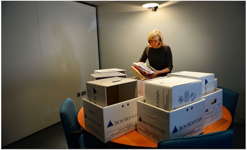 Emily O'Reilly pictured in her office in September 2013 as she published her final report before taking up the role of European Ombudsman at the European Parliament  in Strasbourg. Photograph: Bryan O'Brien/The Irish Times