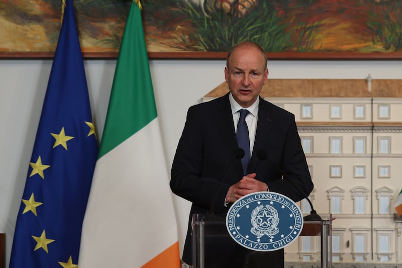 Taoiseach Micheál  Martin during a press conference with the Italian Prime Minister Giorgia Meloni on Friday. Photograph: Liam McBurney/PA Wire