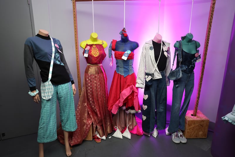Students present sustainable outfits made from second-hand or unwanted textiles in the Relove Fashion competition. Photograph: Dara Mac Dónaill