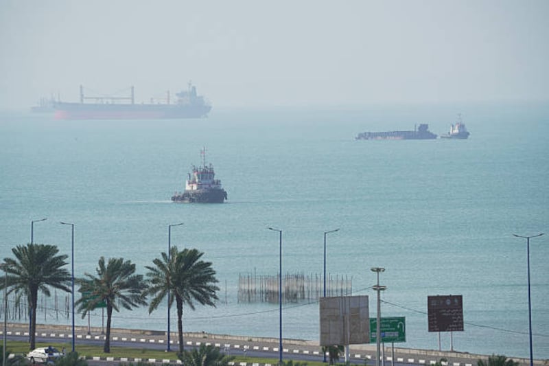Boats navigate the sea off Qeshm Island, Iran, in the Strait of Hormuz. Photograph: Asghar Besharati/Getty Images