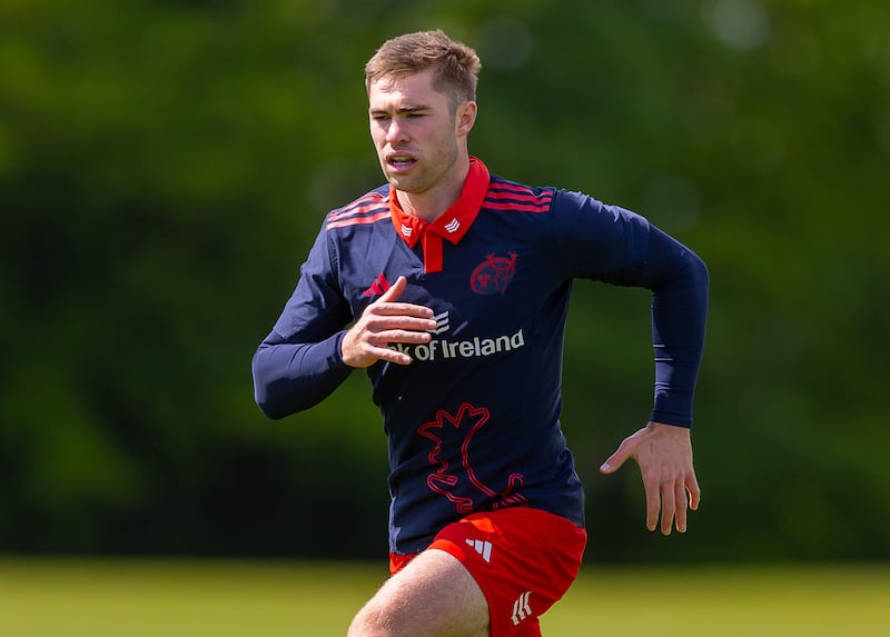 Jack Crowley takes part in Munster's training session at UL on Tuesday. Photograph: Tom O’Hanlon/Inpho