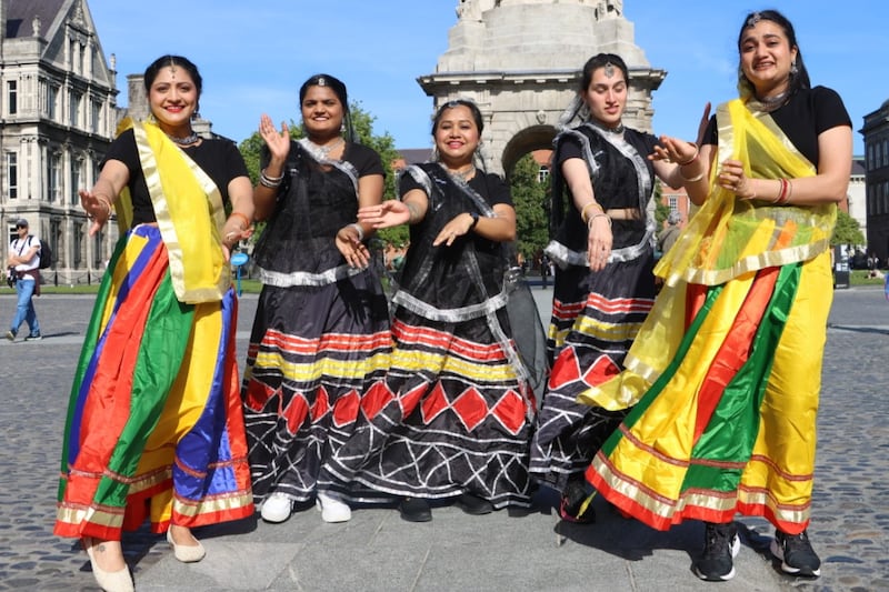 Traditional Indian dancers at the launch of the launch of the Jaipur Literary Festival at Trinity College