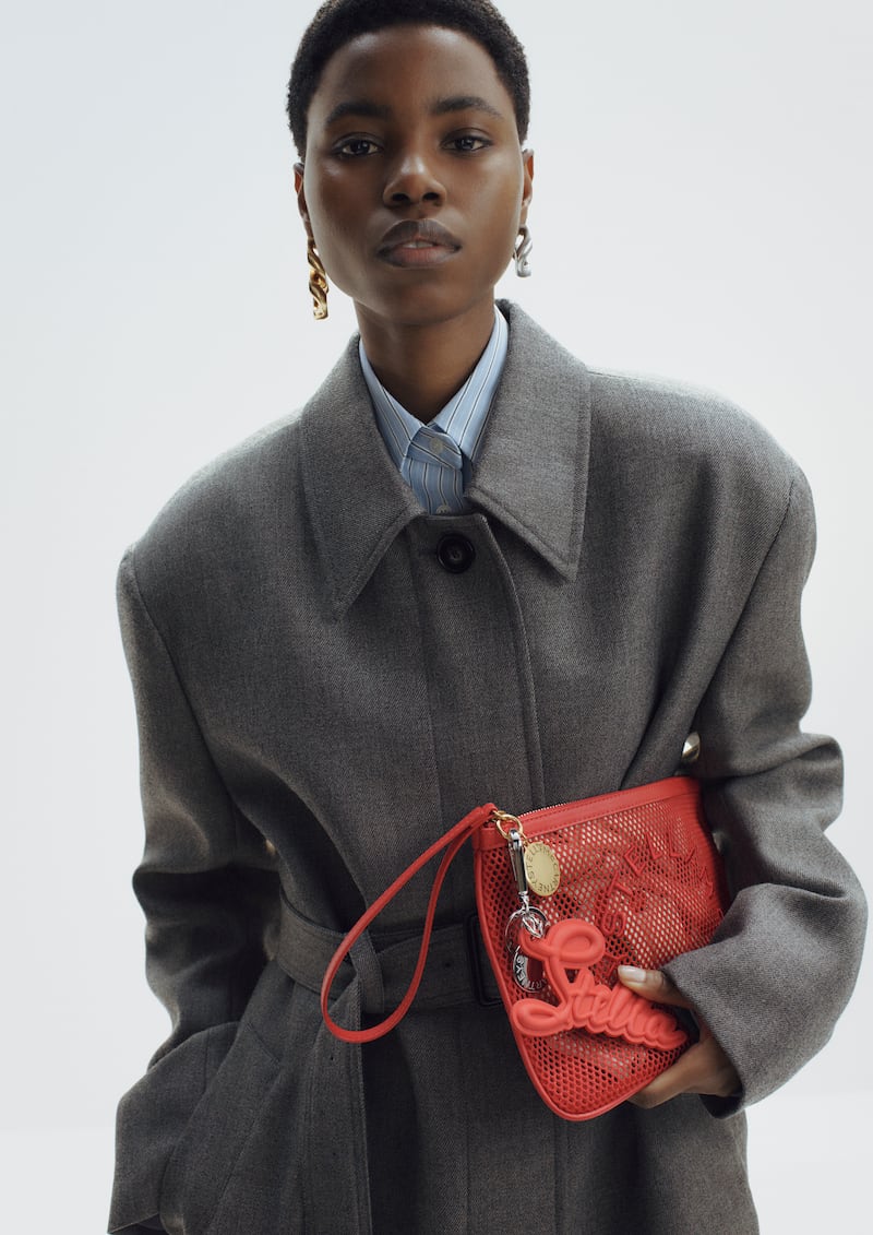Stella McCartney H&M collection: Wool car coat €299, red mesh clutch €49.99