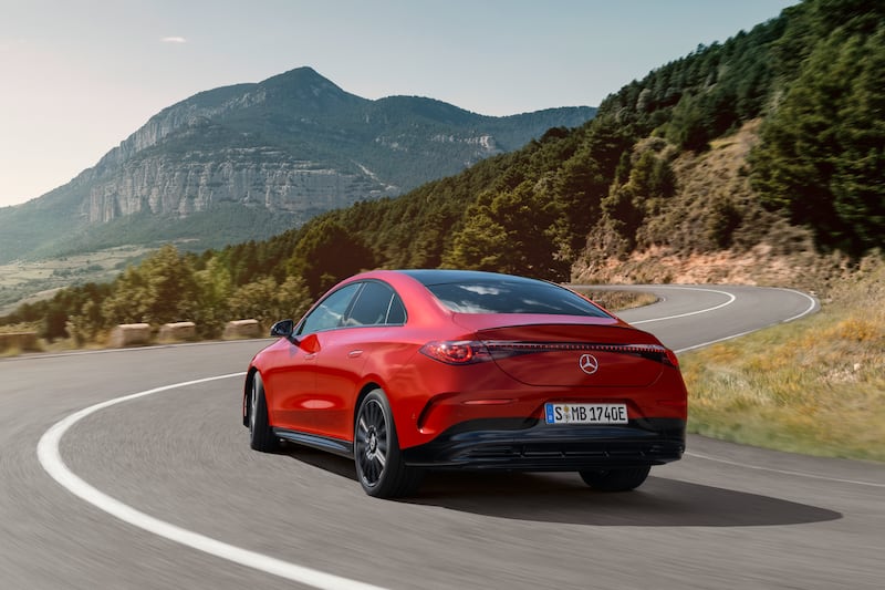 CLA's rear-mounted motor delivers proper rear-drive handling balance on a twisty road