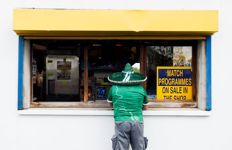 One Limerick fan is very early arriving in Clare for today's Munster hurling game. Photograph: James Crombie/ Inpho