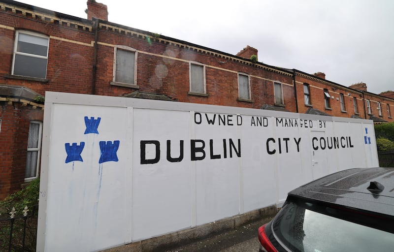 A pair of unused derelict houses on Connaught Street in Phibsborough. Photograph: Bryan O’Brien