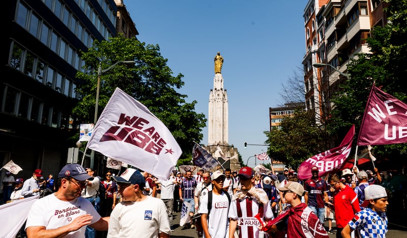 Bordeaux fans before the game against Leinster in Bilbao. Photograph: James Crombie/Inpho
