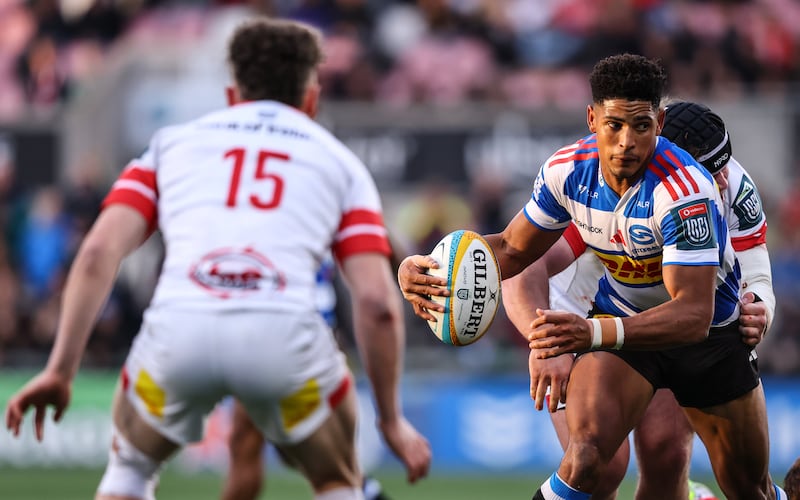 DHL Stormers' Sacha Feinberg-Mngomezulu is tackled by Scott Wilson of Ulster. Photograph: Ben Brady/Inpho