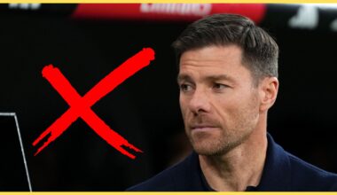 Xabi Alonso looks on next to a giant red X.