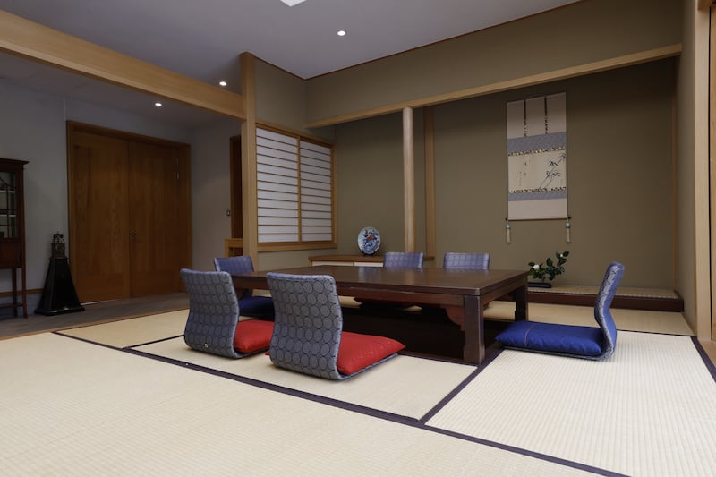 The tea room, with its low-profile furniture and tatami floor, immediately transports visitors to Japan. Photograph: Nick Bradshaw