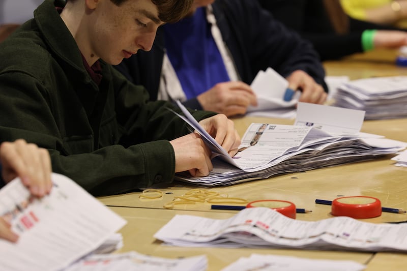 Counting in the Dublin Central byelection at the RDS in Dublin. Photograph: Alan Betson / The Irish Times