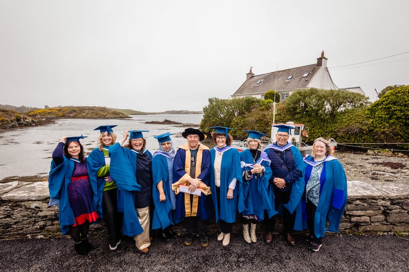 BA in Visual Arts programme graduates at their graduation ceremony on Sherkin Island in March 2025. Photograph: Emma Jervis Photography
