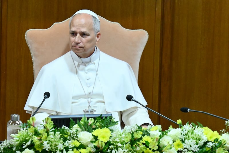Pope Leo XIV attends the presentation of his first Encyclical Letter "Magnifica Humanitas". Photograph; Alberto Pizzoli/AFP via Getty Images