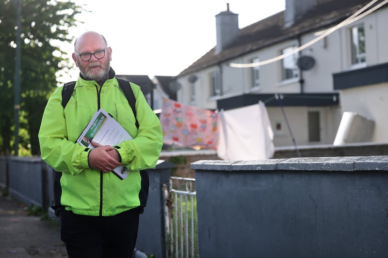 Sinn Féin councillor Daithí Doolan at Lissadel Road maisonettes in Drimnagh, Dublin.  Photograph: Dara Mac Dónaill 