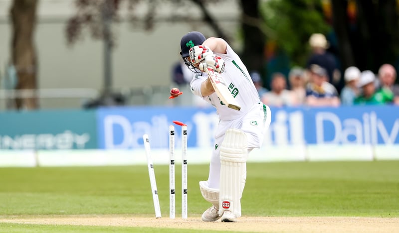 Ireland’s Lorcan Tucker is bowled out by New Zealand's Nathan Smith of New Zealand. Photograph: Nick Elliott/Inpho