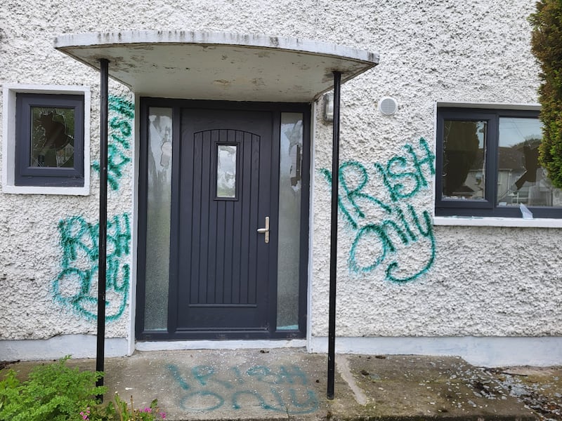 Daubing on a vacant council house in Dublin. Photograph: Conor Lally