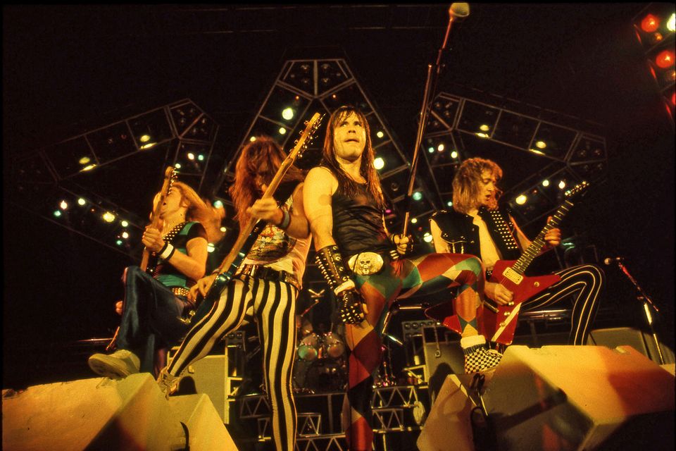 Iron Maiden with Bruce Dickinson (front centre) at a gig in 1983. Photo: Ross Halfin