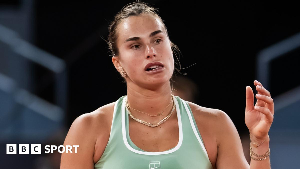 Aryna Sabalenka watches on during the Madrid Open