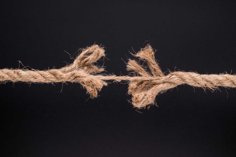tearing rope, held on one thread