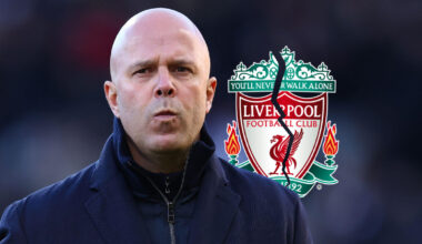 Arne Slot with a cracked Liverpool badge