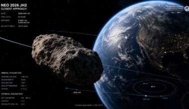 Asteroid 2026 JH2 passes near Earth during a closely monitored flyby.