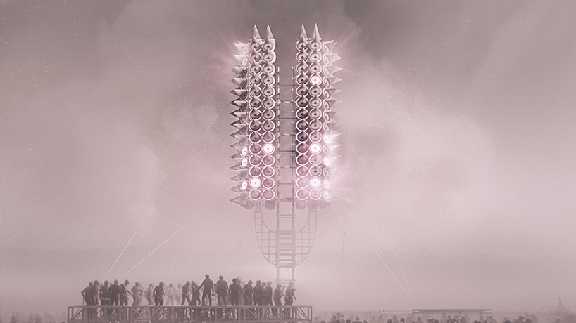 300 rings of light map collective human voice input into tower installation for burning man - 1