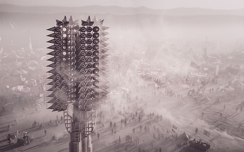 300 rings of light map collective human voice input into tower installation for burning man - 2