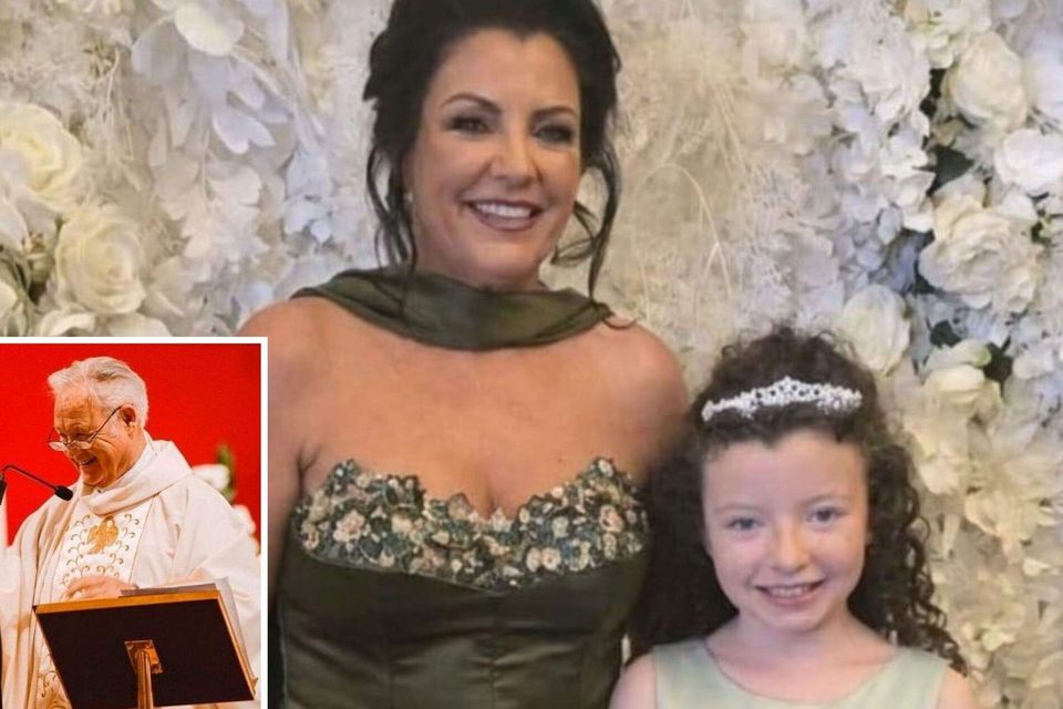 Louise James, pictured with her daughter Rioghnach-Ann, has spoken of her bond with Fr Paddy O'Kane (inset)
