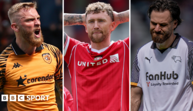 Split image of Hull's Oli McBurnie, Wrexham's Dan Scarr and Derby's Ben Brereton Diaz