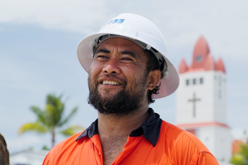 A Tuvaluan worker at a land reclamation site in Funafuti.