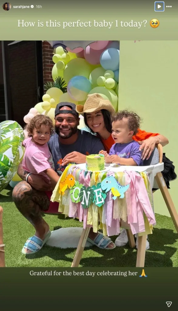 Dak Prescott and ex-fiancée Sarah Jane Ramos reunited to celebrate their youngest daughter, Aurora, turning one. sarah jane ramos/ instagram