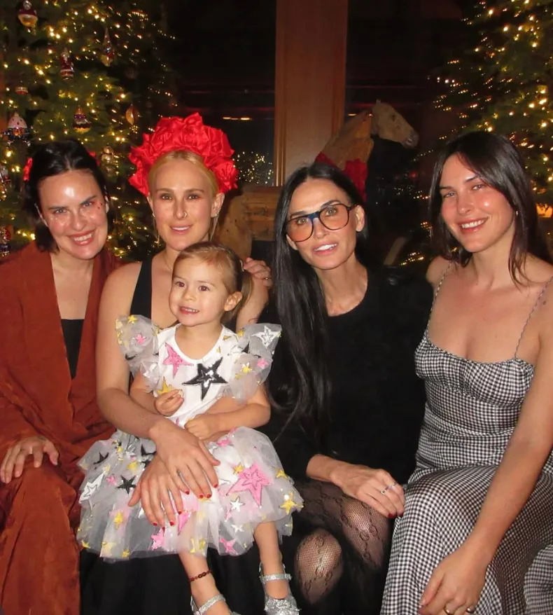 Photo shared by Demi Moore Mother's Day 2026 with daughters Tallulah, Rumer and Scout as well as Rumer's daughter Louetta