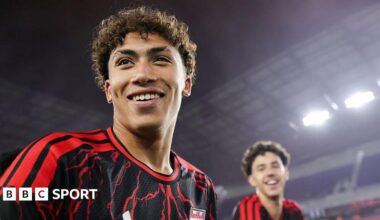 Julian Hall smiles after scoring a hat-trick for Red Bull New York