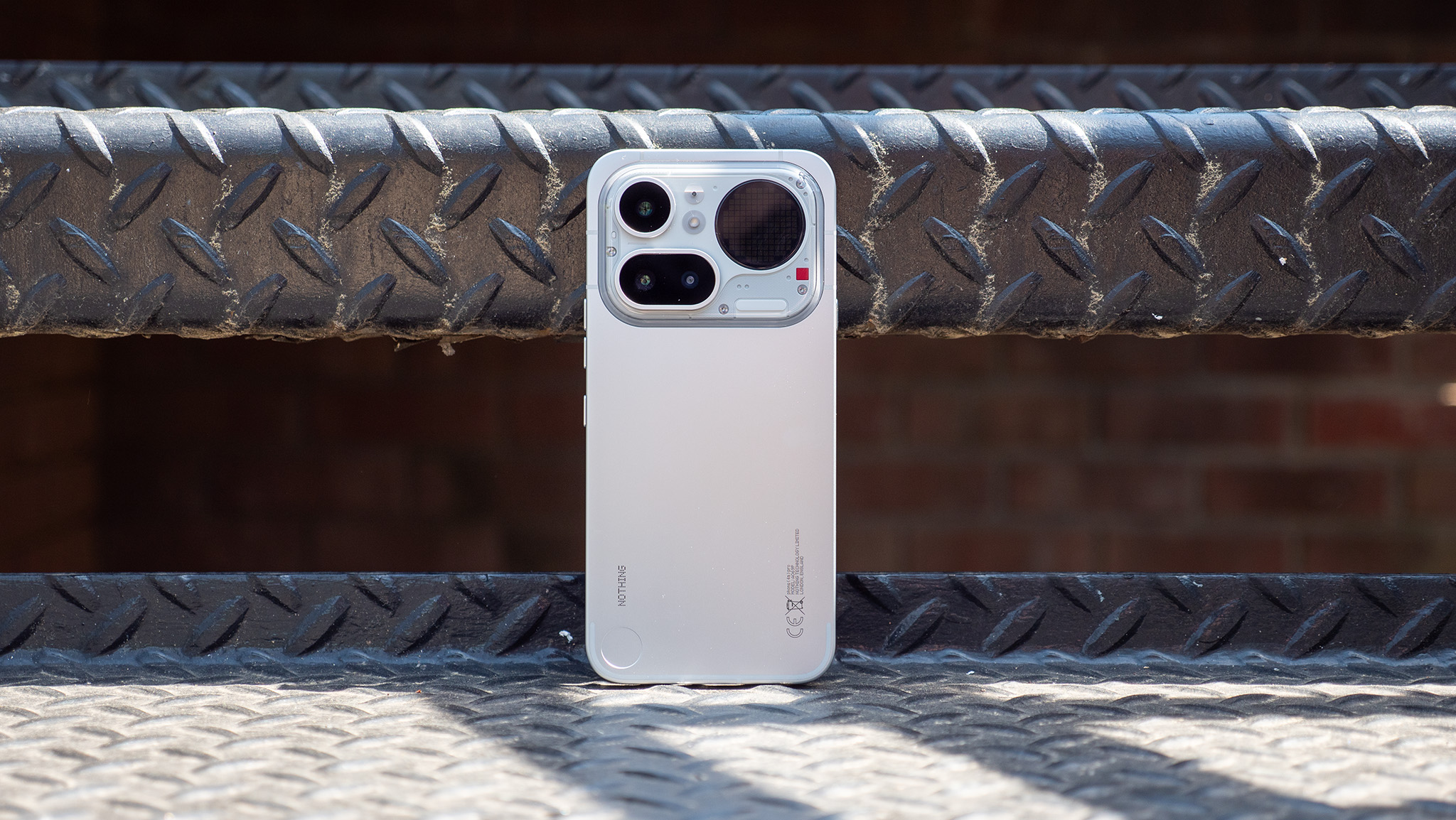 The back of the silver Nothing Phone 4a Pro