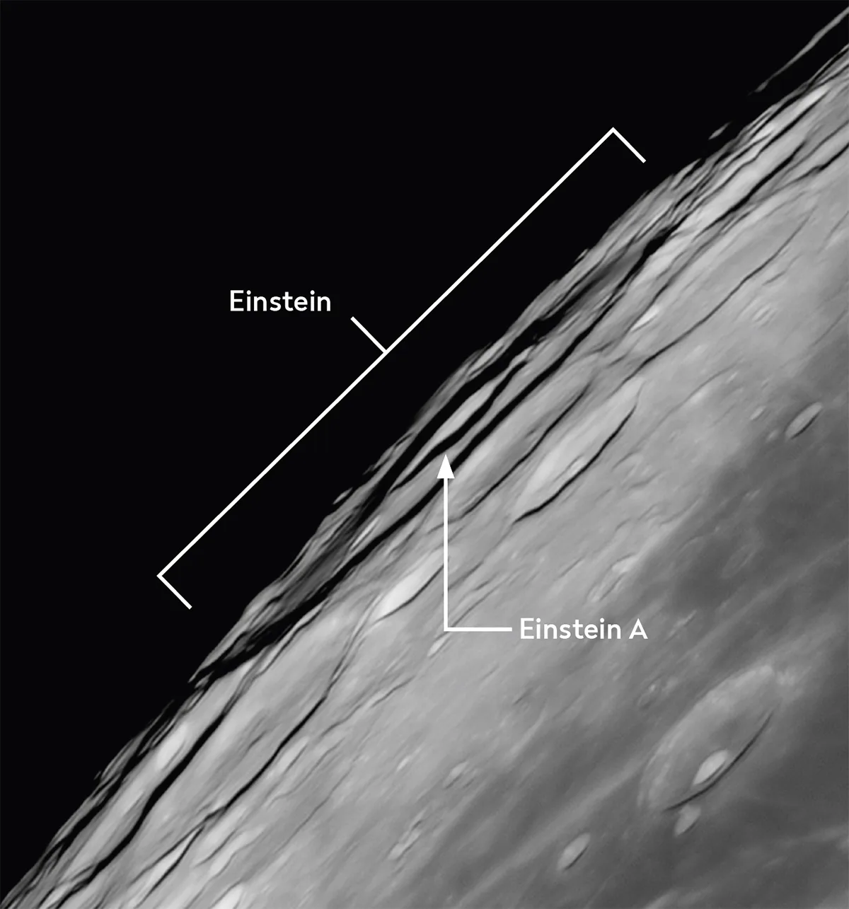 Image showing the location of Crater Einstein on the Moon. Credit: Pete Lawrence
