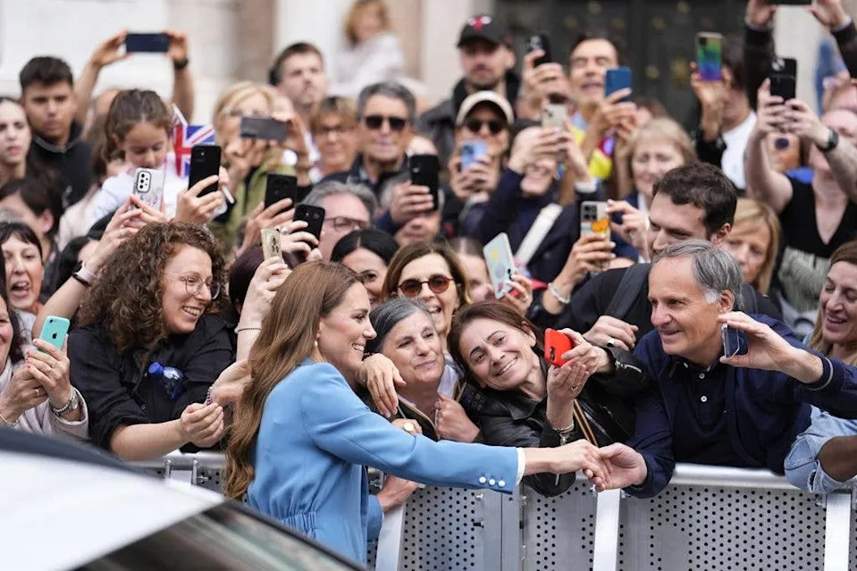 The Princess of Wales departs after an event welcoming her to the city of Reggio Emilia at the start of her visit to Italy