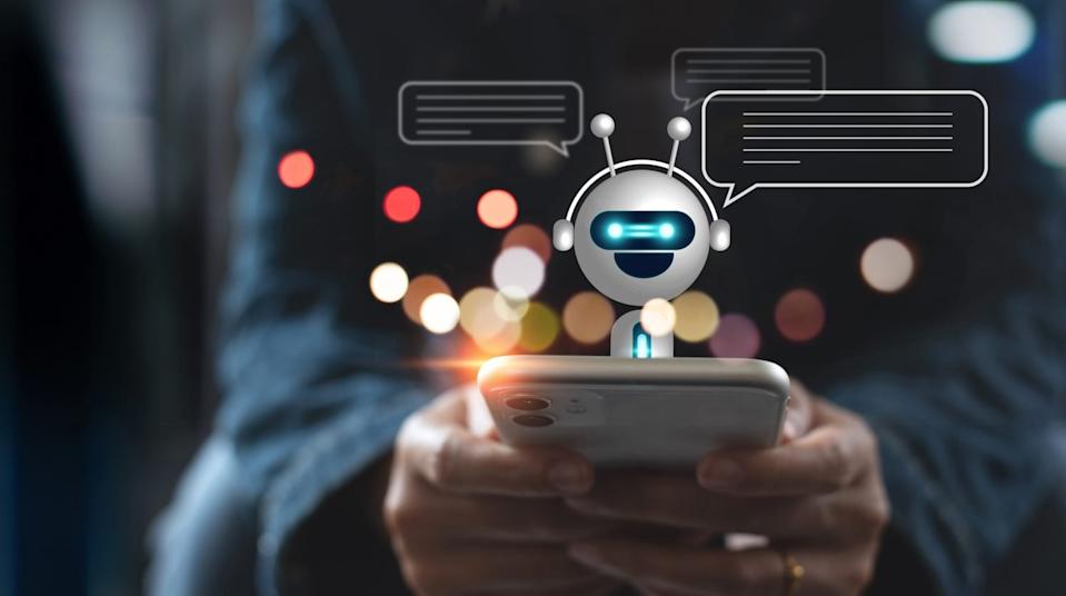 Digital chatbot, internet bot application, conversation assistant, AI Artificial Intelligence. Woman using mobile smart phone chatting with customer service, ChatGPT, AI chatbot automatic answering