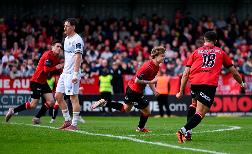 Harry Vaughan wheels away after finding the net for Bohemians. Photo: Stephen McCarthy/Sportsfile